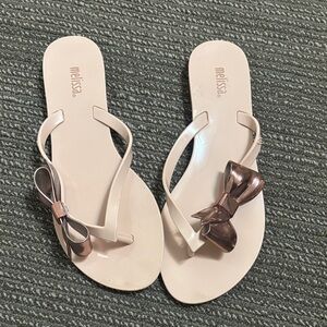 Melissa Pink Sandal with Metallic Rose Bow Accent